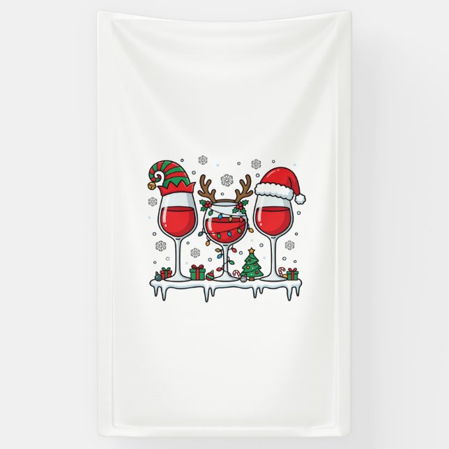 Christmas Red Wine Glasses Holiday Vector Banner (Vertical)