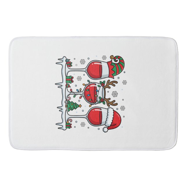 Christmas Red Wine Glasses Holiday Vector Bath Mat (Front)