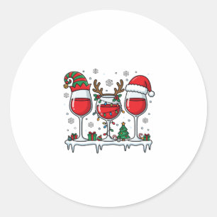 Christmas Red Wine Glasses Holiday Vector Classic Round Sticker
