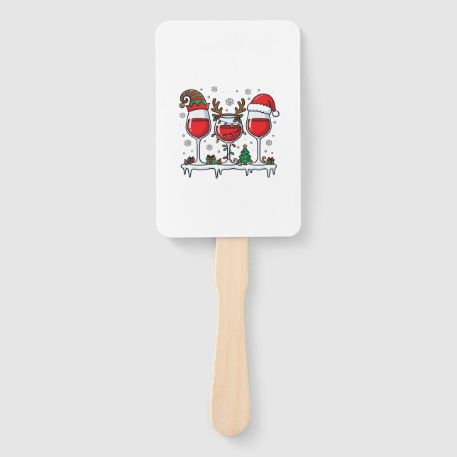 Christmas Red Wine Glasses Holiday Vector Hand Fan (Front)