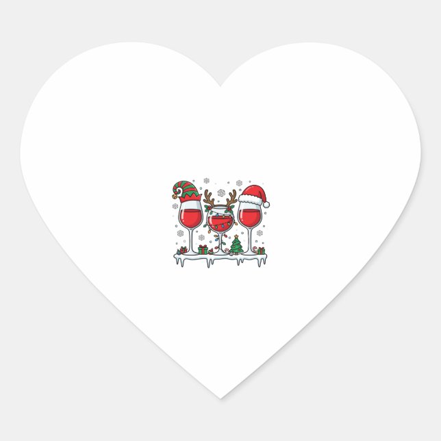 Christmas Red Wine Glasses Holiday Vector Heart Sticker (Front)