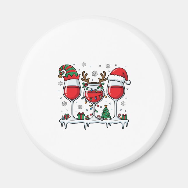 Christmas Red Wine Glasses Holiday Vector Magnet (Front)