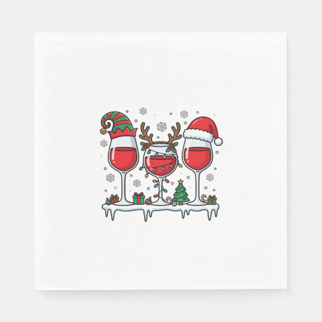 Christmas Red Wine Glasses Holiday Vector Napkin (Front)