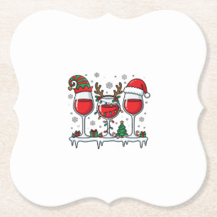 Christmas Red Wine Glasses Holiday Vector Paper Coaster