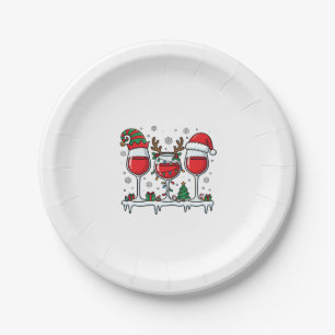 Christmas Red Wine Glasses Holiday Vector Paper Plate