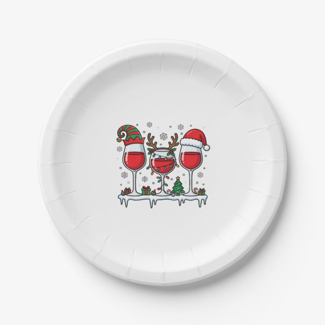 Christmas Red Wine Glasses Holiday Vector Paper Plate (Front)