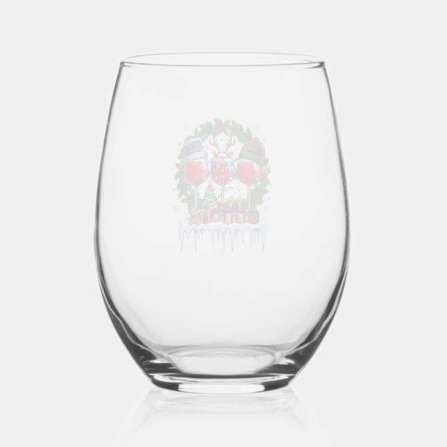 Christmas Red Wine Glasses Holly Wreath Snowman Ha (Front)