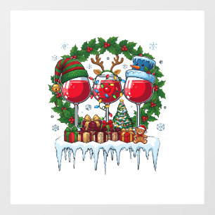 Christmas Red Wine Glasses Holly Wreath Snowman Ha