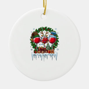 Christmas Red Wine Glasses Holly Wreath Snowman Ha Ceramic Tree Decoration