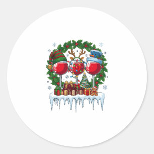 Christmas Red Wine Glasses Holly Wreath Snowman Ha Classic Round Sticker