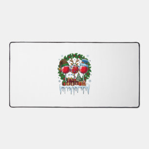 Christmas Red Wine Glasses Holly Wreath Snowman Ha Desk Mat