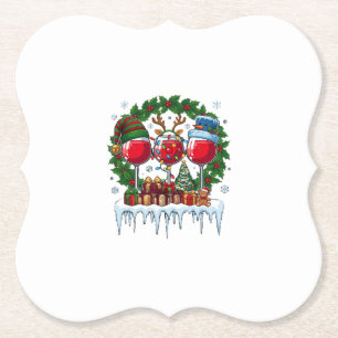 Christmas Red Wine Glasses Holly Wreath Snowman Ha Paper Coaster