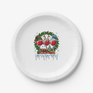 Christmas Red Wine Glasses Holly Wreath Snowman Ha Paper Plate
