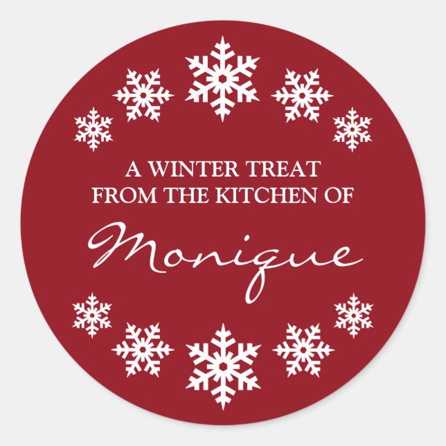 Christmas Red Winter Treat Label Snowflakes (Front)