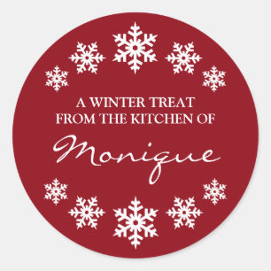 Christmas Red Winter Treat Label Snowflakes