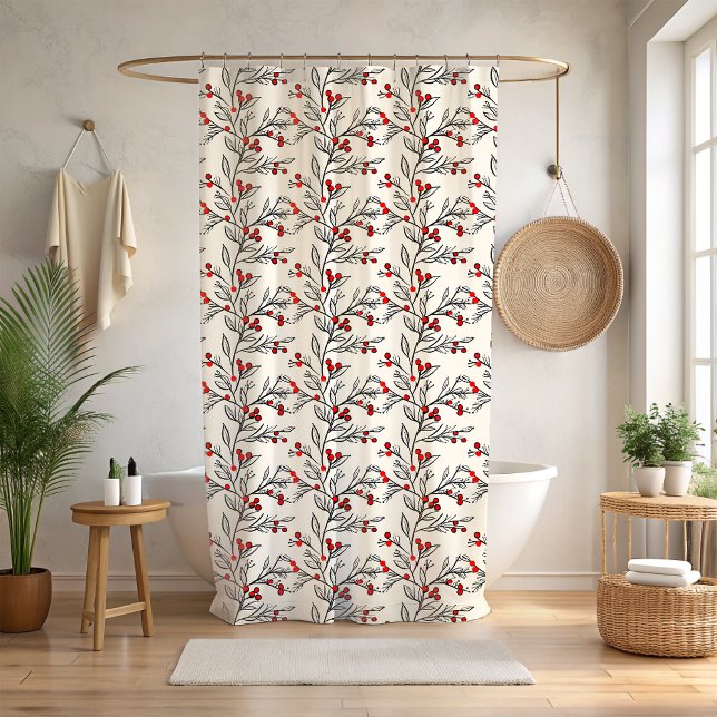 Christmas Red Winterberry Art Shower Curtain (Creator Uploaded)