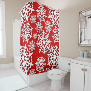 Christmas Red with Big White Snowflakes Shower Curtain