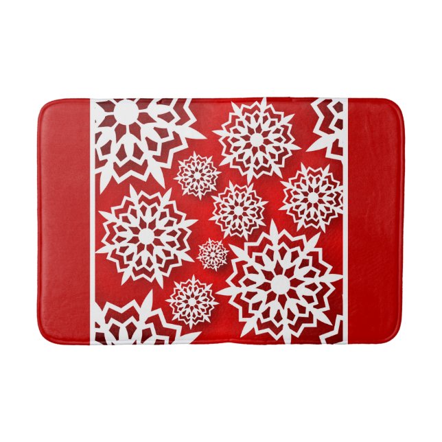 Christmas Red with White Snowflakes Bath Mat (Front)