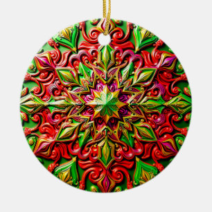 CHRISTMAS Red Yellow Green 3D Star ~ Ceramic Tree Decoration