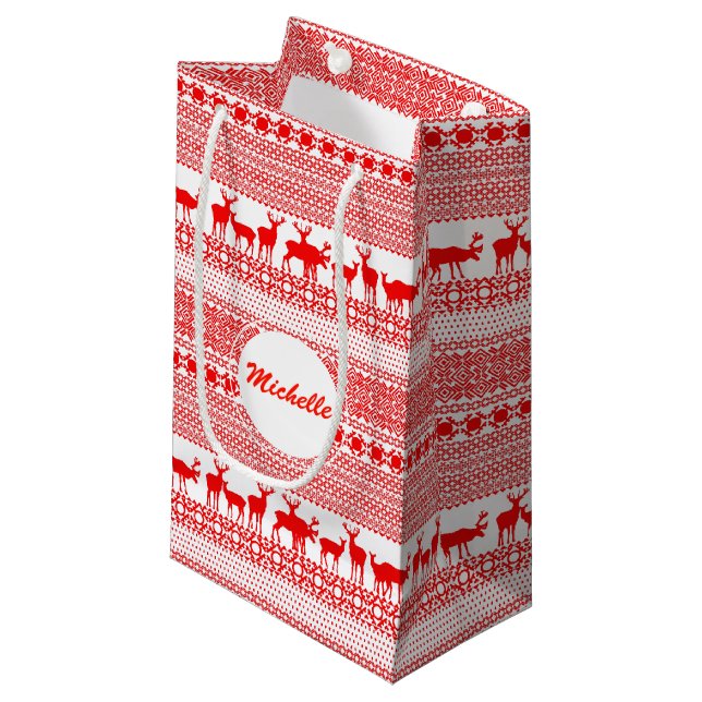 CHRISTMAS REIN DEER LAPLAND PATTERN S Gift Bag (Front Angled)