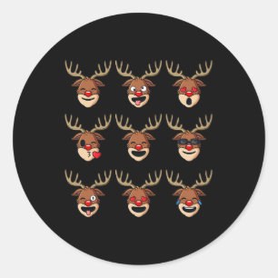 Christmas Reindeeer Faces Fun Boys Girls Kids Xmas Classic Round Sticker