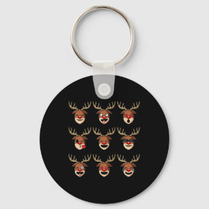 Christmas Reindeeer Faces Fun Boys Girls Kids Xmas Key Ring