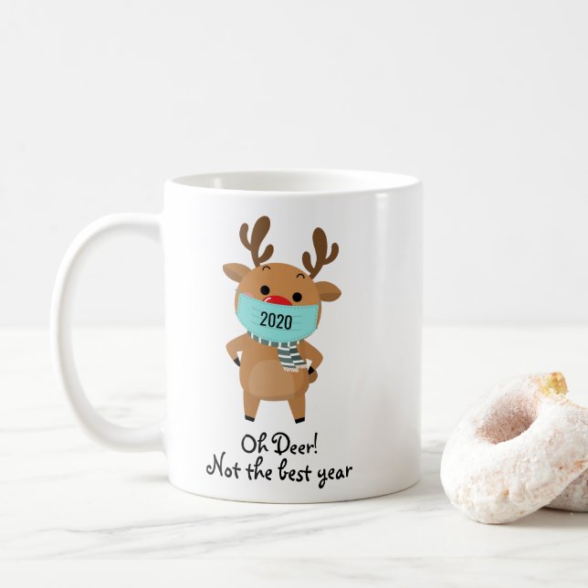 Christmas Reindeer 2020 Oh Deer Not a Good Year Coffee Mug (With Donut)