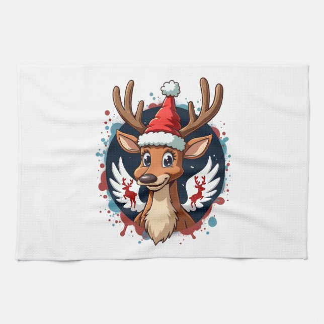 christmas Reindeer (2) Tea Towel (Horizontal)