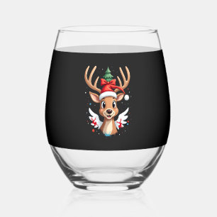 christmas Reindeer (4) Stemless Wine Glass