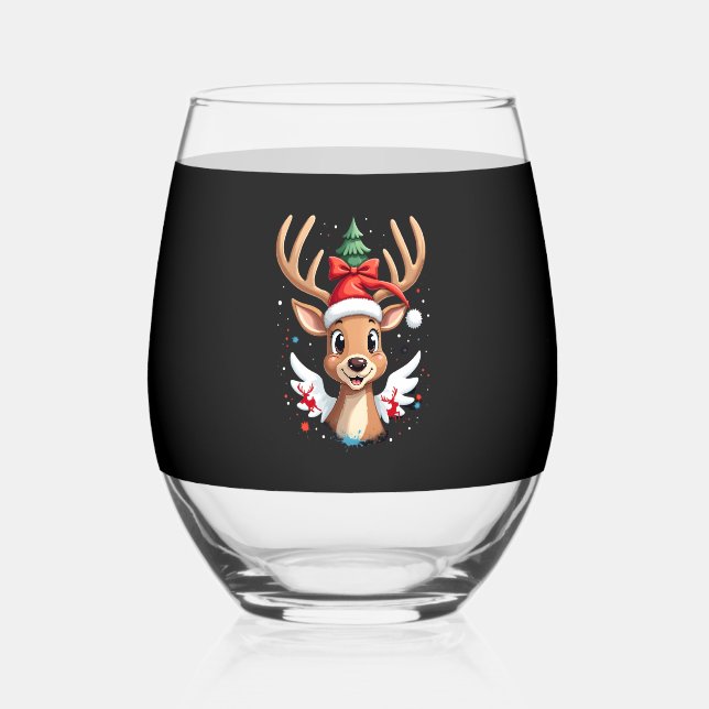 christmas Reindeer (4) Stemless Wine Glass (Front)