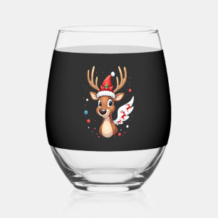 christmas Reindeer (5) Stemless Wine Glass