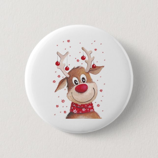 Christmas reindeer 6 cm round badge (Front)