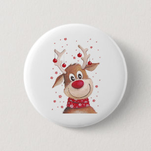 Christmas reindeer 6 cm round badge