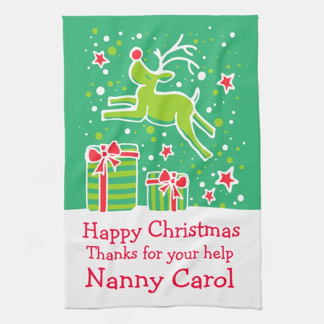Christmas reindeer add a message kitchen towel (Vertical)