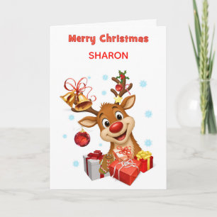 Christmas Reindeer Add A Name Holiday Card