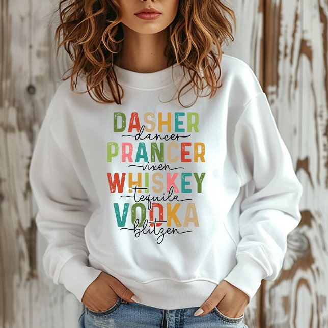 Christmas Reindeer and Alcohol Funny Rainbow Sweatshirt (Creator Uploaded)