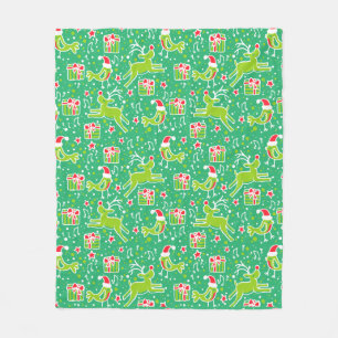 Christmas reindeer and bird patterned green  fleece blanket