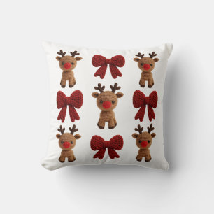 Christmas Reindeer and Bows Coquette yarn Cushion