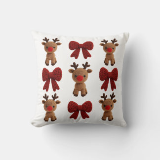 Christmas Reindeer and Bows Coquette yarn Cushion