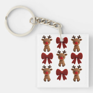 Christmas Reindeer and Bows Coquette yarn Key Ring