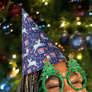 Christmas reindeer and musical bird pattern party hat