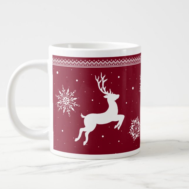 Christmas Reindeer and Snowflakes Large Coffee Mug (Left)