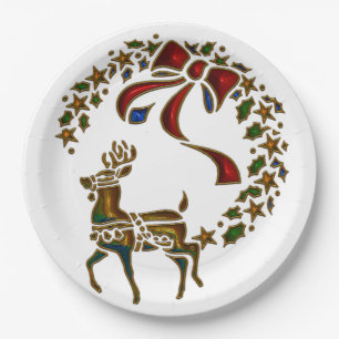 Christmas Reindeer and Stars Paper Plate