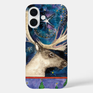 Christmas Reindeer at Night with a Shining Star iPhone 16 Case