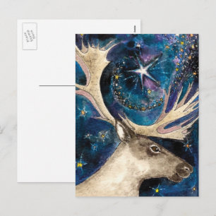 Christmas Reindeer at Night with a Shining Star Holiday Postcard