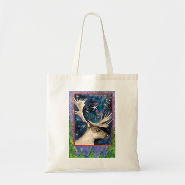 Christmas Reindeer at Night with a Shining Star Tote Bag (Front)