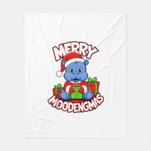 Christmas Reindeer Baby Hippo Moo Deng Xmas Cute Z Fleece Blanket