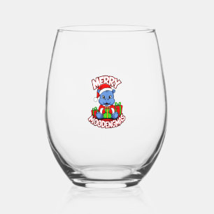 Christmas Reindeer Baby Hippo Moo Deng Xmas Cute Z Stemless Wine Glass
