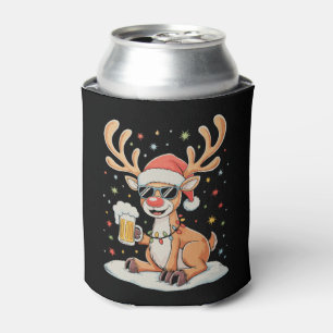 Christmas Reindeer Beer Xmas Lights Santa Holiday Can Cooler