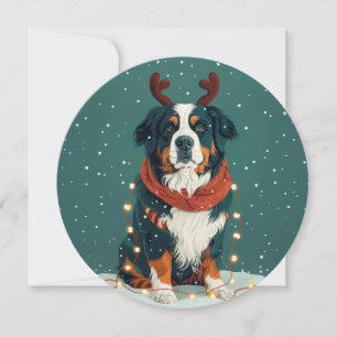 Christmas Reindeer Bernese Mountain Dog Holiday Card